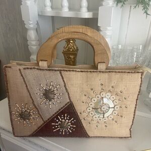 Unique Beige and BrownBeaded Handbag